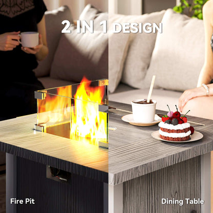 Outsunny 71cm 50,000 BTU Gas Fire Pit Table with Cover and Glass Screen - Dark Grey