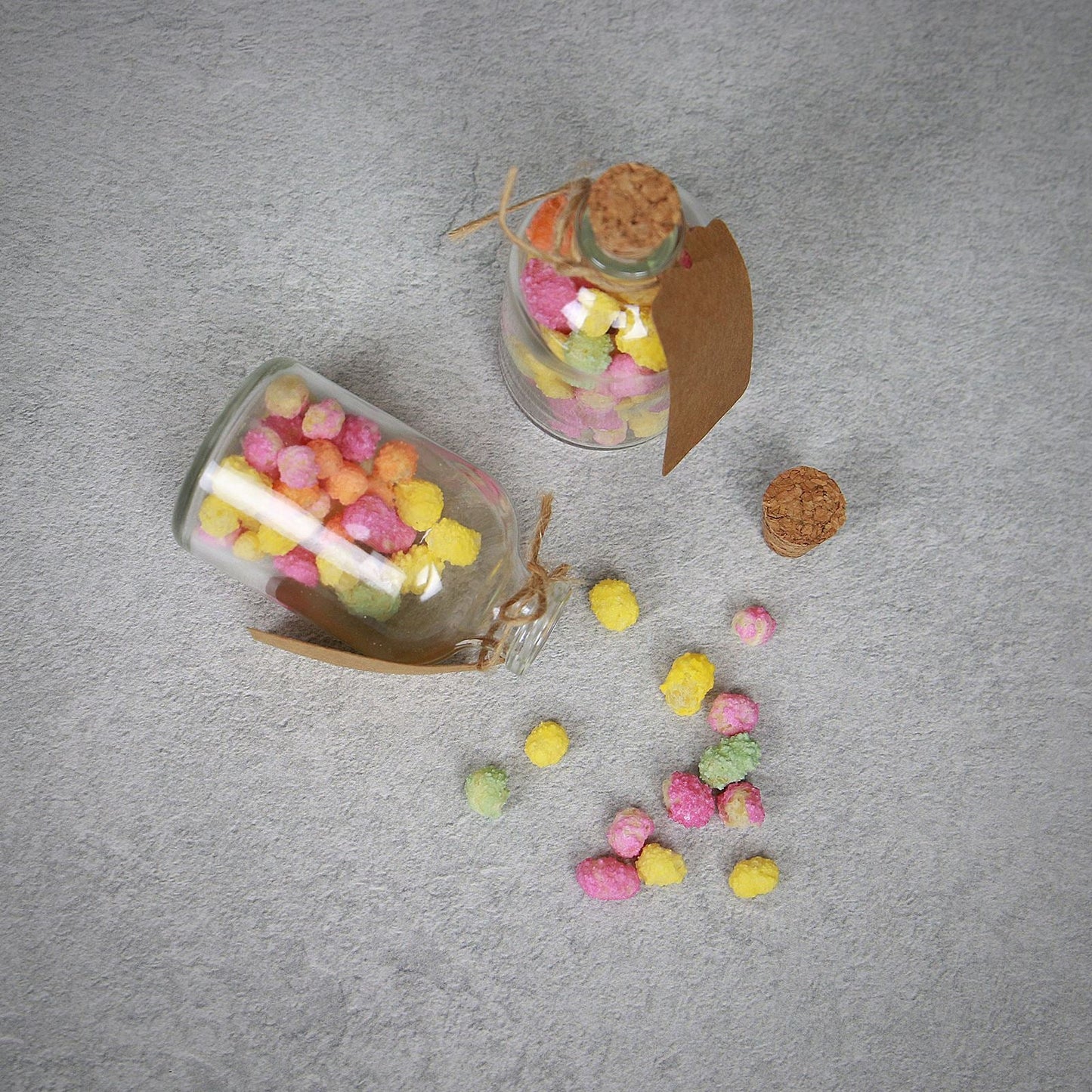 Mini Glass Bottles with Cork Stoppers | Set of 12 | 50ml Each | Decorative Labels & String | 7cm Tall | Wedding Favours Crafts Drinks | Hand Wash Only