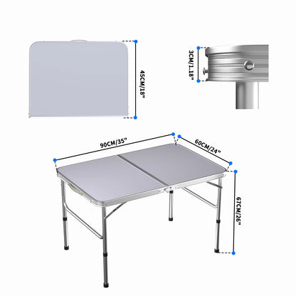 Aluminium Picnic Folding Table Foldable Portable Adjustable Height Lightweight For Camping BBQ 90cm