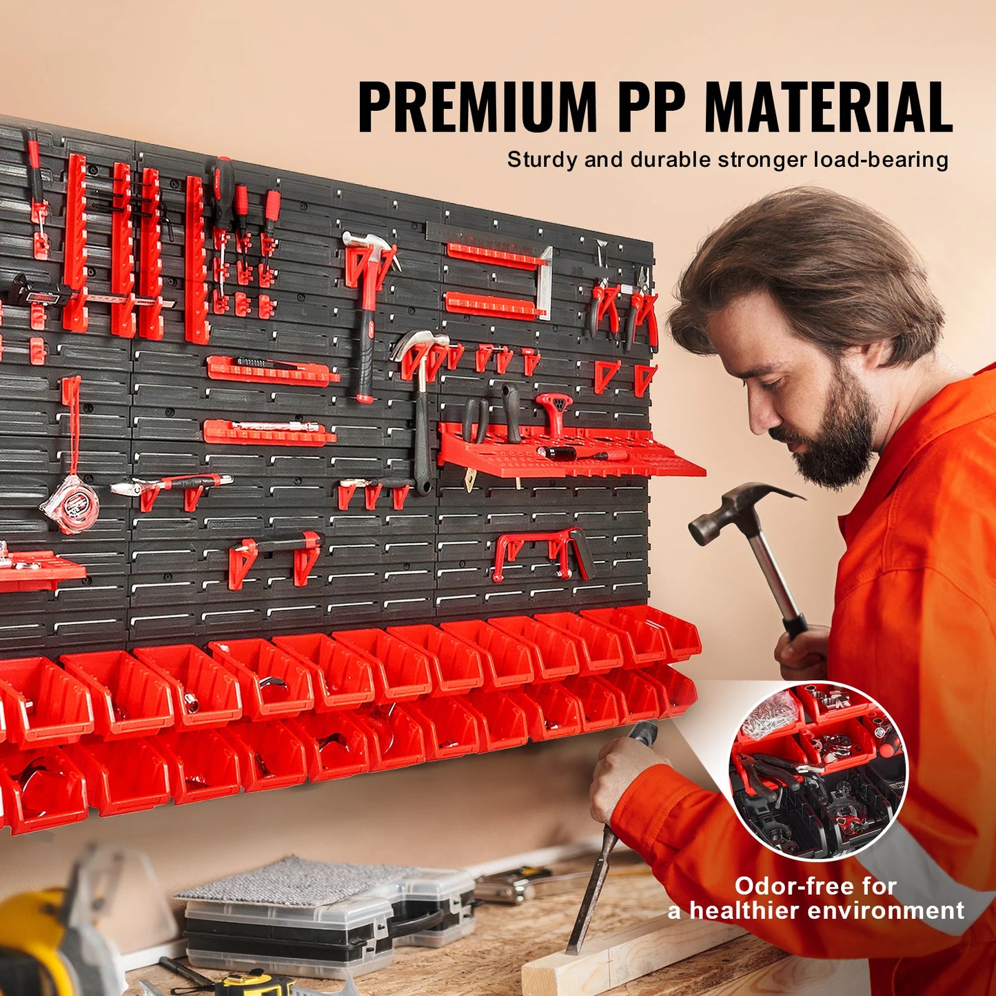 30 Bin Wall Mounted Storage Bins Parts Rack Organiser Holder Garage With Wall Panels Hooks Plastic Shop Tool For Screws, Nails