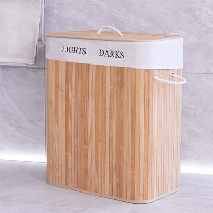 Maison & White Collapsible Bamboo Laundry Hamper | 102L | 2-Section Light & Dark Lining | Removable Bag | 61.5x32x52cm | 60% Polyester 40% Cotton | Assembly Required | 2-Year Warranty