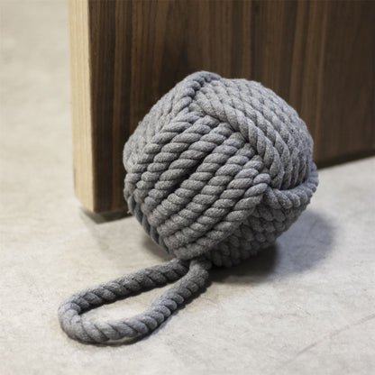 Maison & White Rope Knot Door Stop | Grey Cotton Nautical Doorstop | Weighted Sand & Polyester Filling | 15cm Ball & Carry Loop