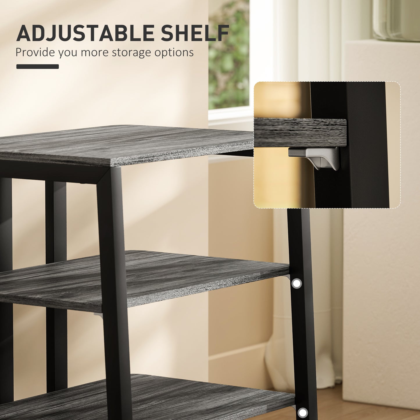 HiFi Seperates Stand, with Four Storage Shelves - Dark Grey