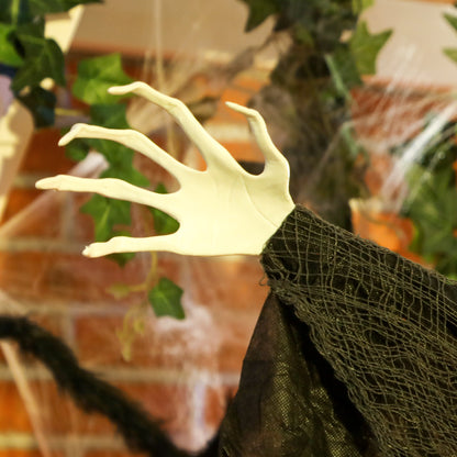 183 cm Life Size Halloween Animated Hanging Witch with Glowing LED Eyes, Spooky Witch Scary Halloween Decorations, Battery Operated, Indoor Party Props