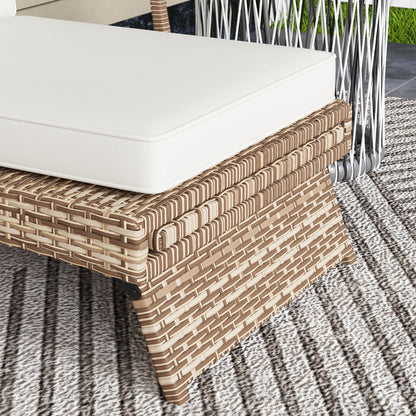 Outdoor PE Rattan Recliner Chair W/ Cushion, Foldable Design Garden Recliner W/ Footrest and Adjustable Back with 80° Recline, Light Brown