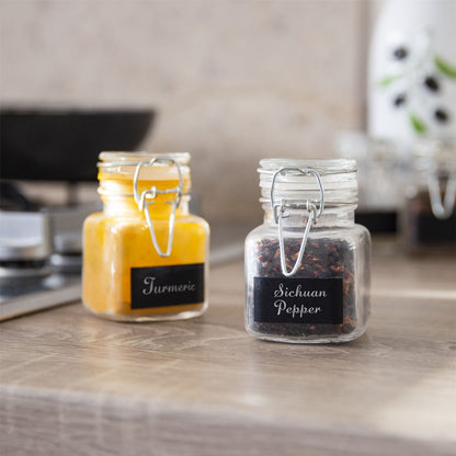 Maison & White Mini Glass Spice Jars Pack of 12 | Airtight Metal Clip-Top & Rubber Seal | 100ml | 8cm | Includes Chalkboard Labels & Chalk Pen | Kitchen Pantry Storage | 2-Year Warranty