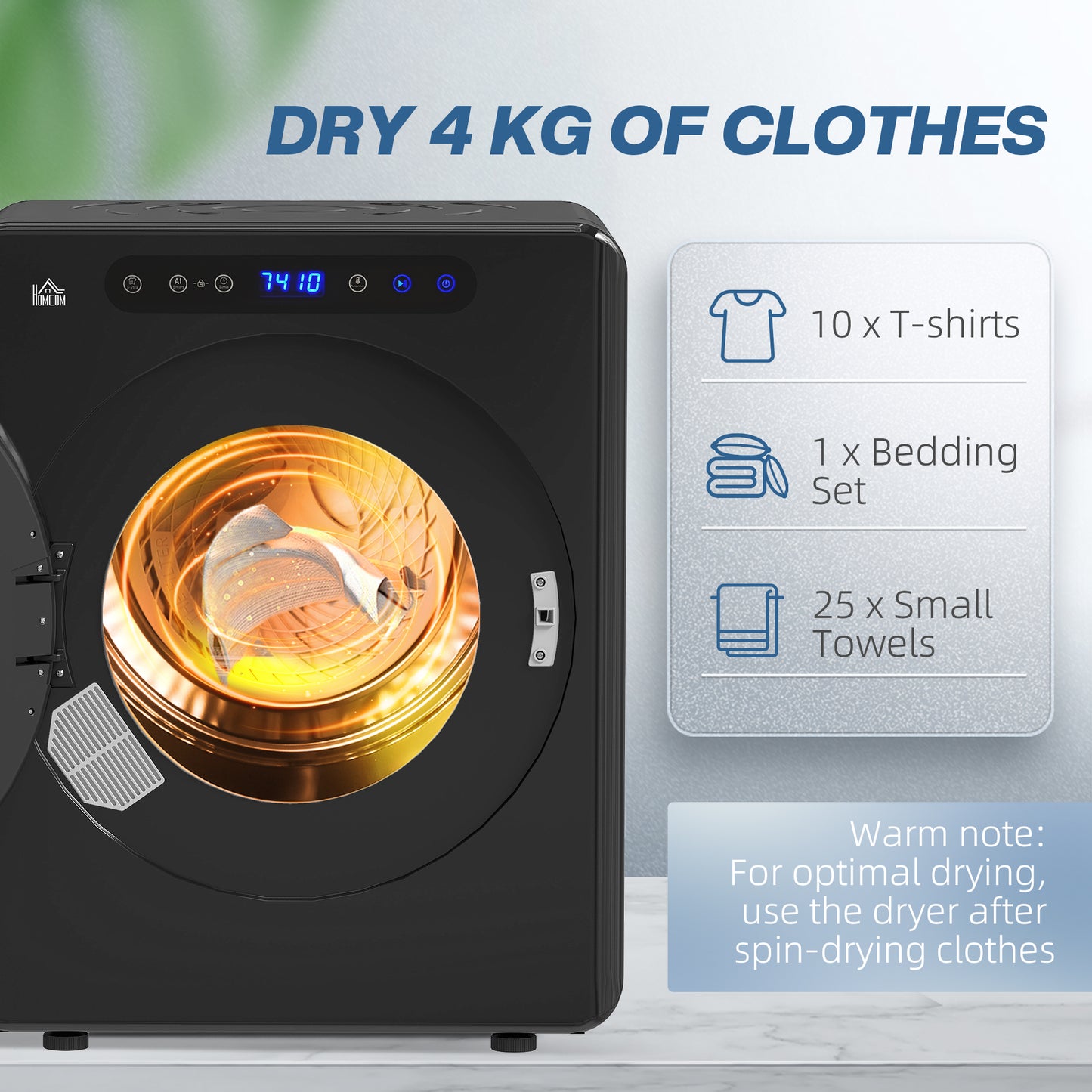 4kg Compact Small Space 40-60℃  Tumble Dryer - Black