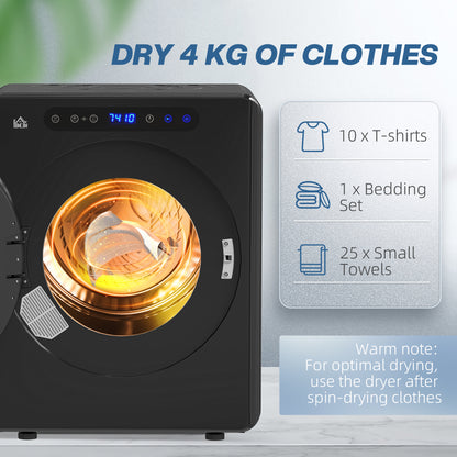 4kg Compact Small Space 40-60℃  Tumble Dryer - Black