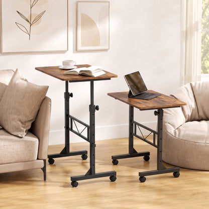 Overbed Table | 6 Height Settings 70-110cm | 4 Caster Wheels with 2 Brakes | Anti-Tip Device | 80x40cm Top | 15kg | Particleboard & Steel | Rustic Brown & Black