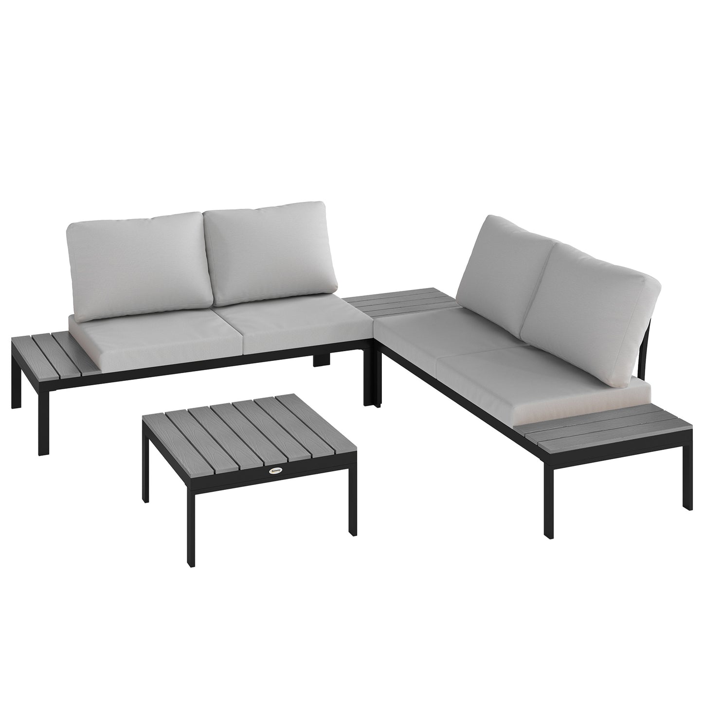 Outsunny Four-Piece Garden Corner Sofa Set with 2 Loveseats and 2 Coffee Tables - Grey