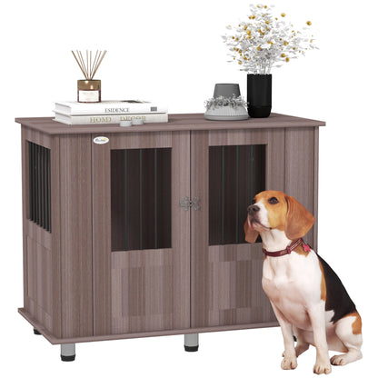 Dog Crate Furniture Side Table | Magnetic Door & Bolt | Elevated Base | Steel Bar Ventilation | Medium & Large Dogs up to 40kg | 95 x 55 x 75cm | Purple
