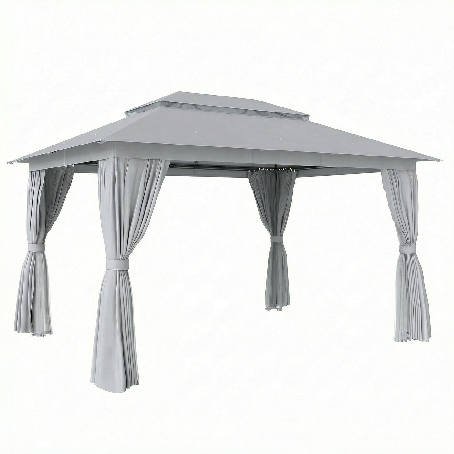 4x3m Permanent Garden Gazebo | Double-Tier UPF50+ Polyester Roof | Mesh Netting & Privacy Curtains | Drainage Holes | Powder-Coated Metal Frame | 8 Expansion Screws & 8 Ground Stakes | 4 Guy Ropes | 400x300x270cm | Dark Grey