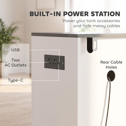 20-29 Gallon Aquarium Stand | White & Black Fish Tank Cabinet | Storage | UK Power Hub | USB & Type-C Charging