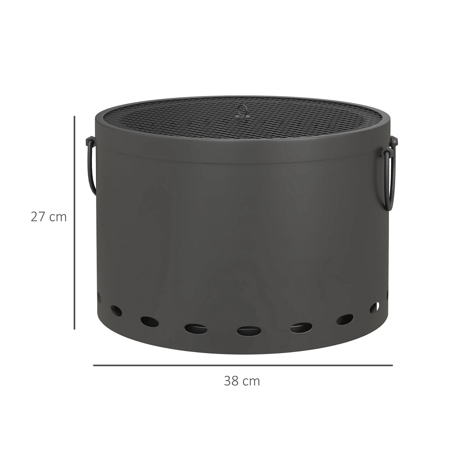 Smokeless Fire Pit, 38cm Portable Wood Burning Firepit with Spark Screen, Low Smoke Camping Bonfire Stove for Garden Patio Picnic, Dark Grey