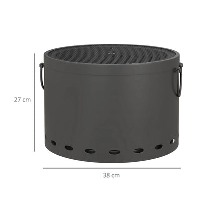 Smokeless Fire Pit, 38cm Portable Wood Burning Firepit with Spark Screen, Low Smoke Camping Bonfire Stove for Garden Patio Picnic, Dark Grey