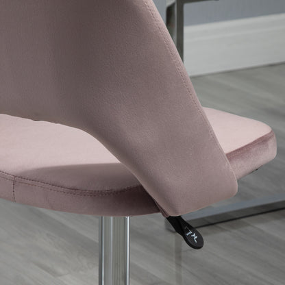 Armless Velvet-Feel Office Chair | Sponge Padded Seat & Back | 360° Swivel | 5 Wheels | Height Adjustable 46-58cm | 120kg | Bedroom Home Office Study | Pink