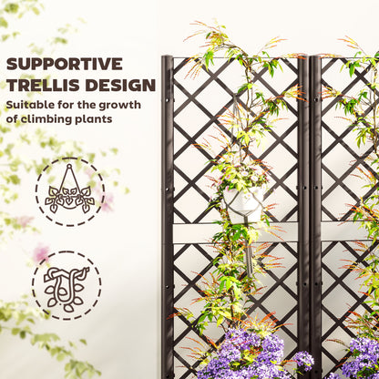 PP Raised Garden Bed with Trellis | 8 Drainage Holes & Drain Plugs | 20kg Capacity | 80x40x123cm | Indoor & Outdoor | Climbing Plants Veg & Flowers | Brown