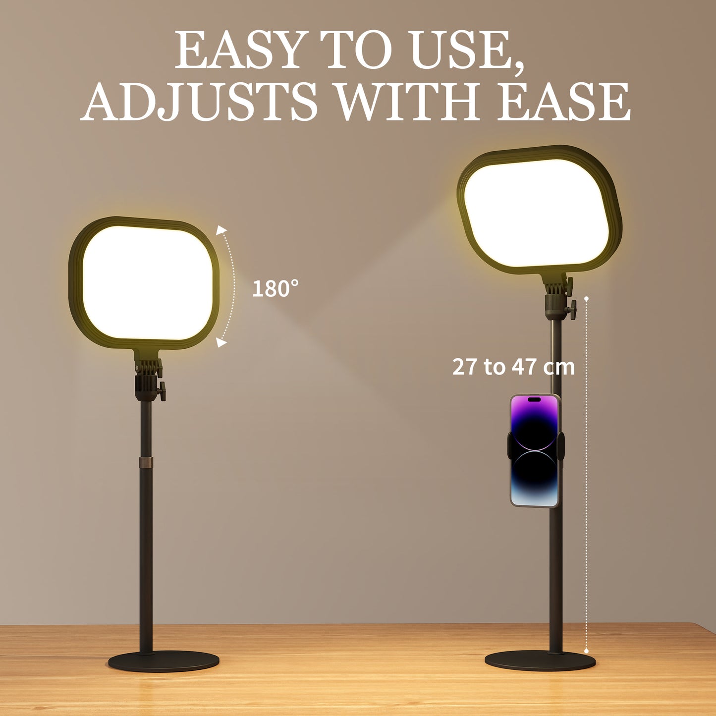 Selfie Light for Video Conference Lighting, Dimmable Desk Lamp with Stand Phone Holder, 5 Colour Modes & 10 Brightness Levels, Memory Function  Recording, Video Calls