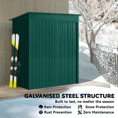 Galvanised Steel Garden Storage Shed | Aluminium Slot-Base Easy Assembly | 50% Fewer Screws | Sliding Door | Integrated Vents | 50kg/m² Snow Load | 159x106x181cm | 1.37m² | Green