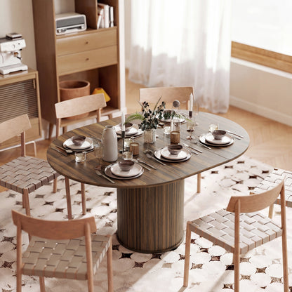 Extendable Dining Table | 110–150cm Round to Oval | Dark Walnut-Effect Finish & Fluted Pedestal Base | Hidden Extension Leaf Storage | Seats up to 6–8