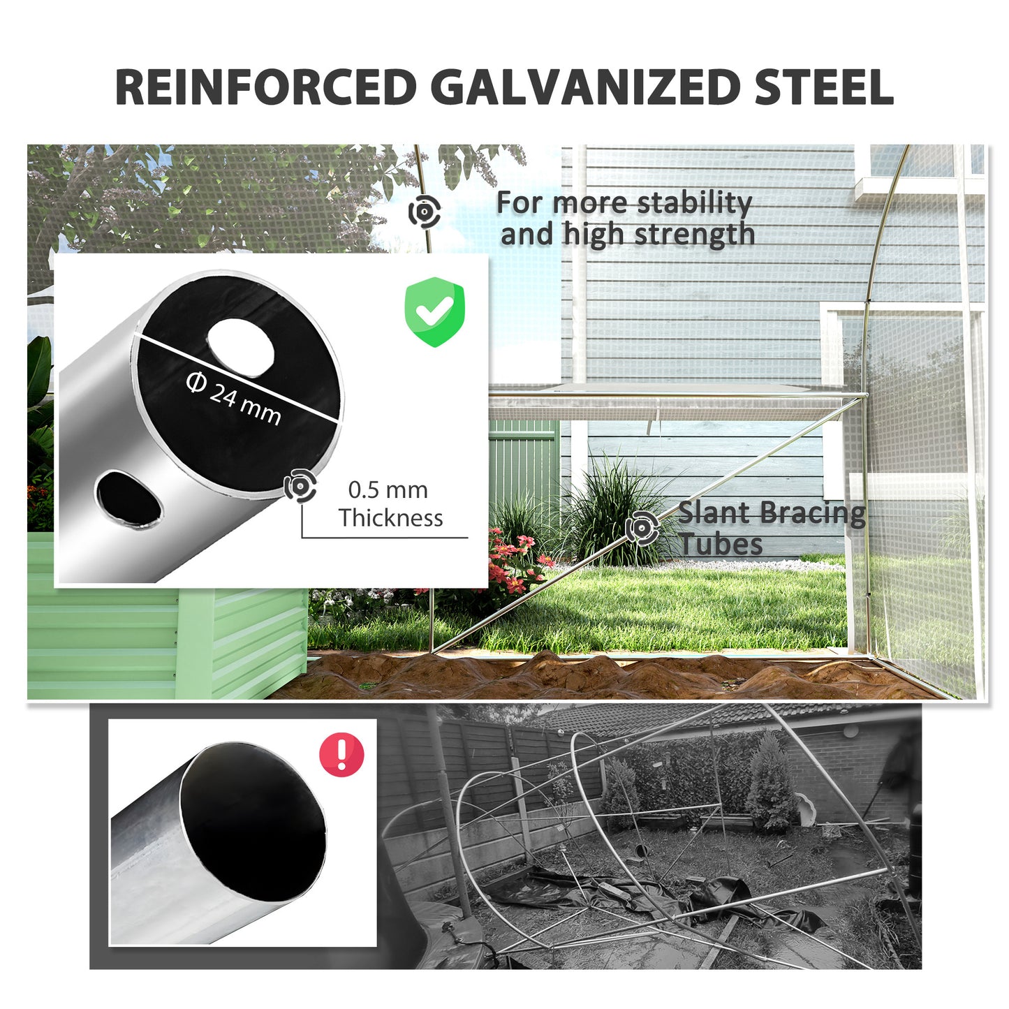 6 x 3 x 2m Walk-in Polytunnel Greenhouse, Zipped Roll Up Sidewalls, Mesh Door, 8 Mesh Windows, Tunnel Warm House Tent, Complimentary Plant Labels and Gloves, White