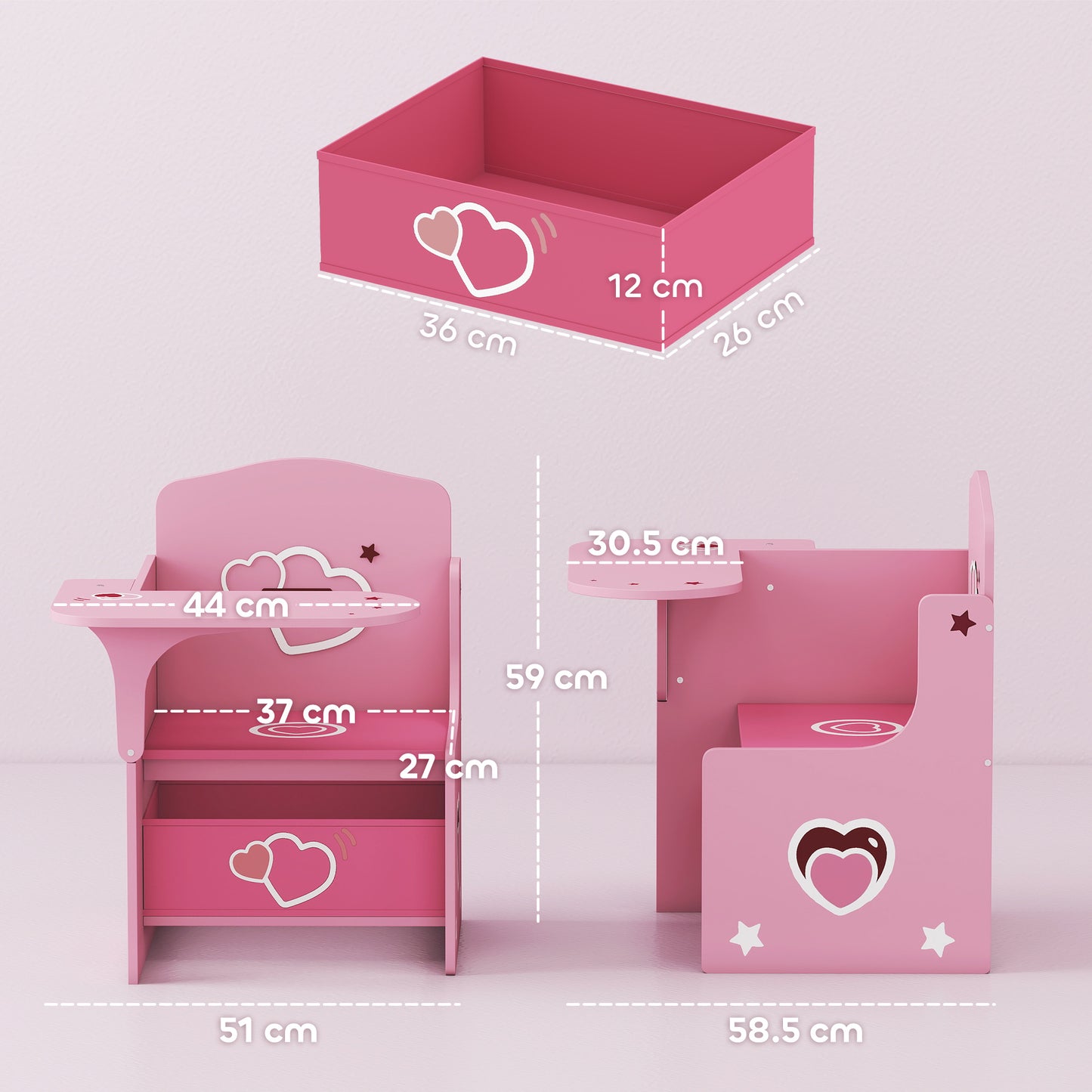 AIYAPLAY Kids Table and Chair Set, Children Desk and Chair with Storage Bins for Playing, Reading, Painting, for Ages 3-5, Pink