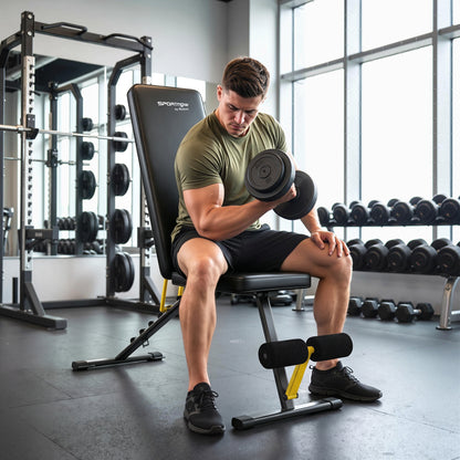 Adjustable Weight Bench | 300kg Capacity | Incline Decline Flat | 7 Backrest Positions | Resistance Bands | Foldable | Yellow