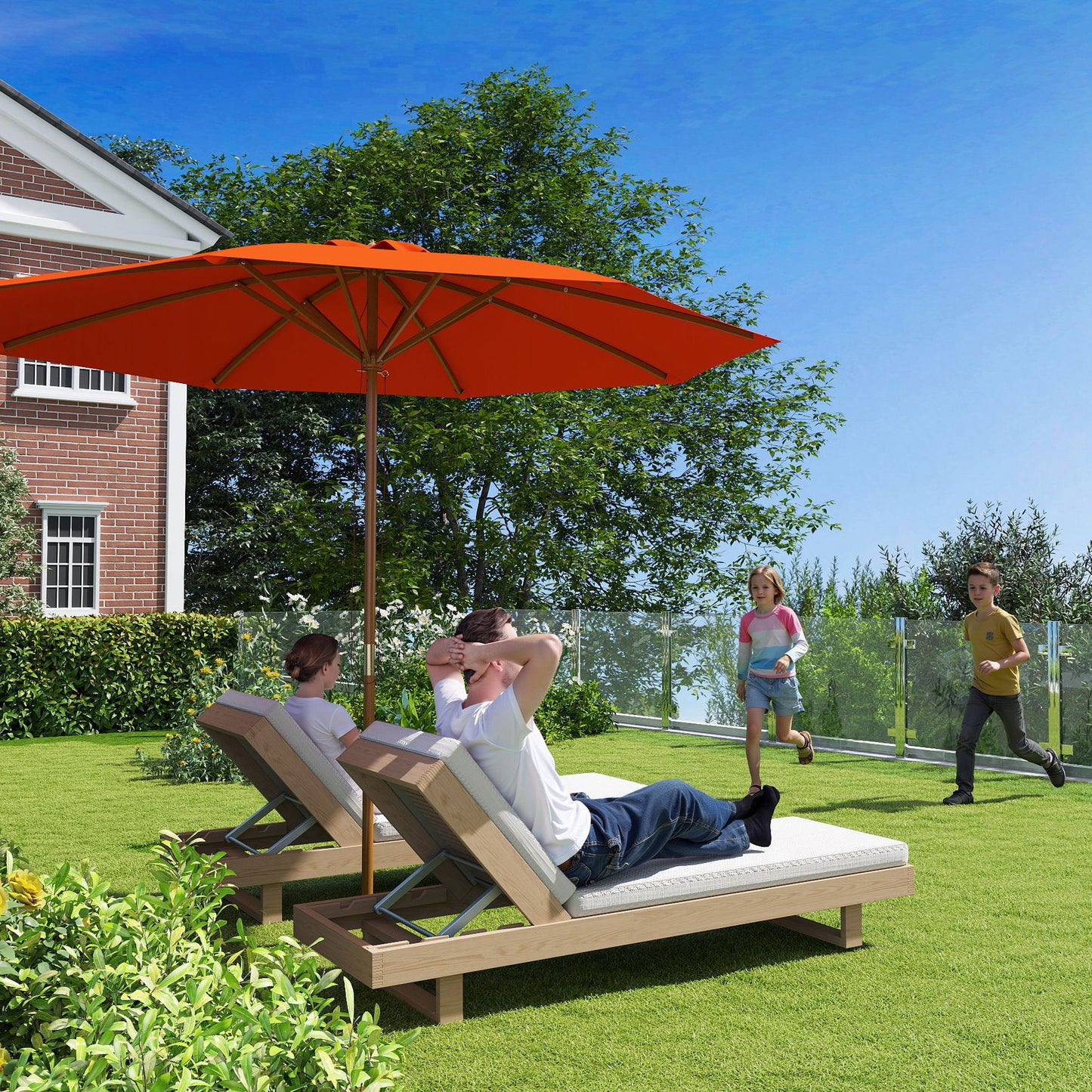 Outsunny 3(m) Wooden Patio Umbrella - Orange