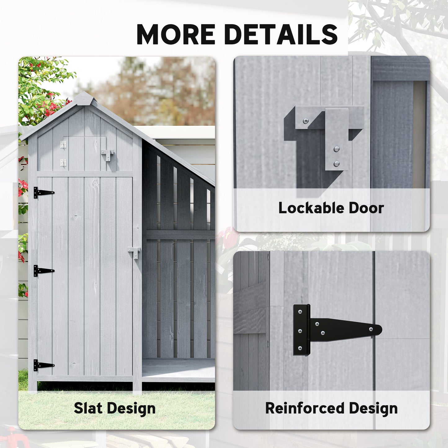 Outsunny Garden Outdoor Storage Shed 3 Shelves Tilt Roof w/ Firewood Rack Log Carrier, 129L x 51.5W x 180H cm
