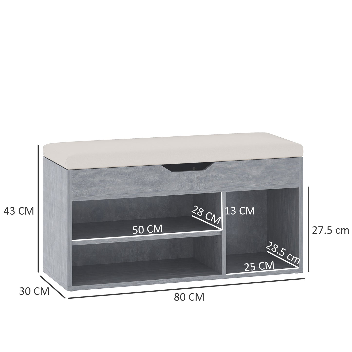 Shoes Cabinet Bench Hidden Storage Padded Seat Organiser Footwear Rack Hallway Grey Wood Grain