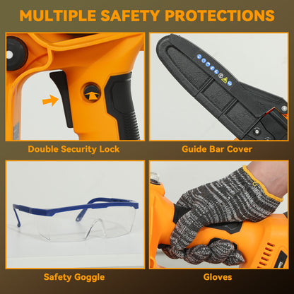 8 Inch Electric Chainsaw, Cordless Chain Saw with Brushless Motor, 2 x 4.0Ah Batteries and Safety Lock, Handheld Portable Wood Pruning Saw