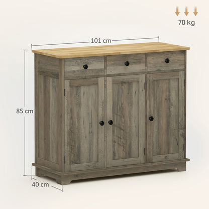 Modern Sideboard with Rubberwood Top, Buffet Cabinet with Storage Cabinets, Drawers and Adjustable Shelves for Dining Room, Kitchen