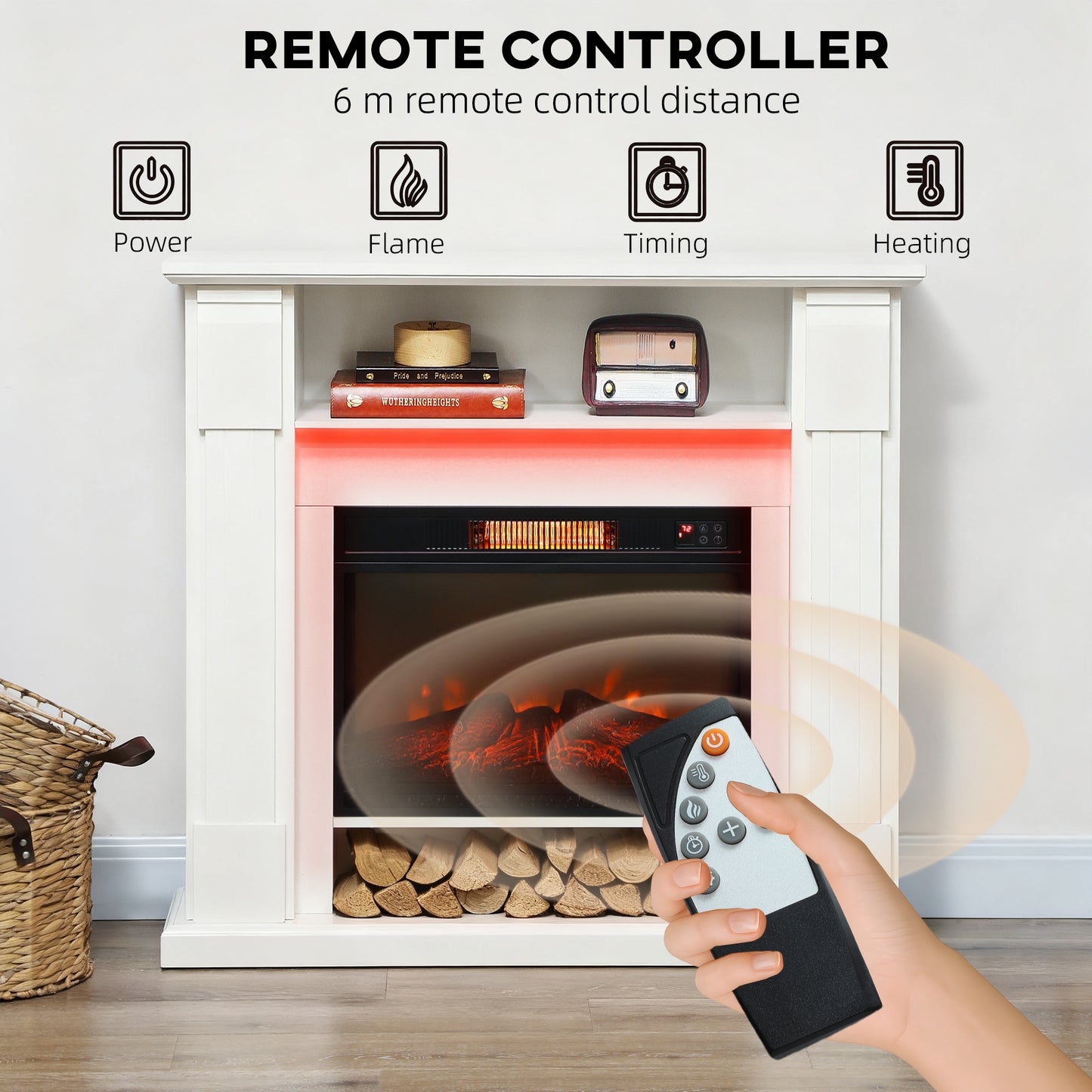 6142 BTU Electric Fireplace and LED Mantel, 17-27°C - White