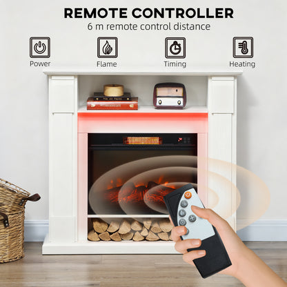 6142 BTU Electric Fireplace and LED Mantel, 17-27°C - White