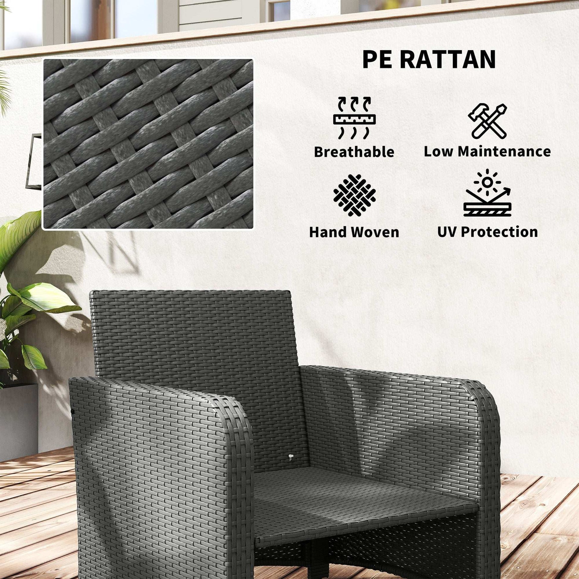 Outsunny Five Piece Rattan Garden Furniture Set with 2-Tier Coffee Table and Ottomans - Grey