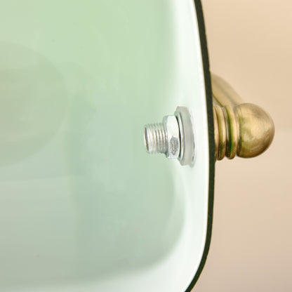 Set of 2 Banker's Desk Lamps | Green Glass Shade | Antique Brass Base | Pull Rope Switch