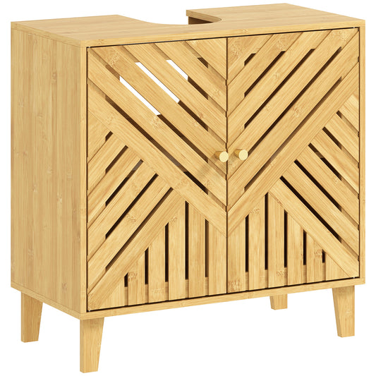 Bamboo Bathroom Under Sink Cabinet with Adjustable Shelf for Basin without Pedestal - Natural