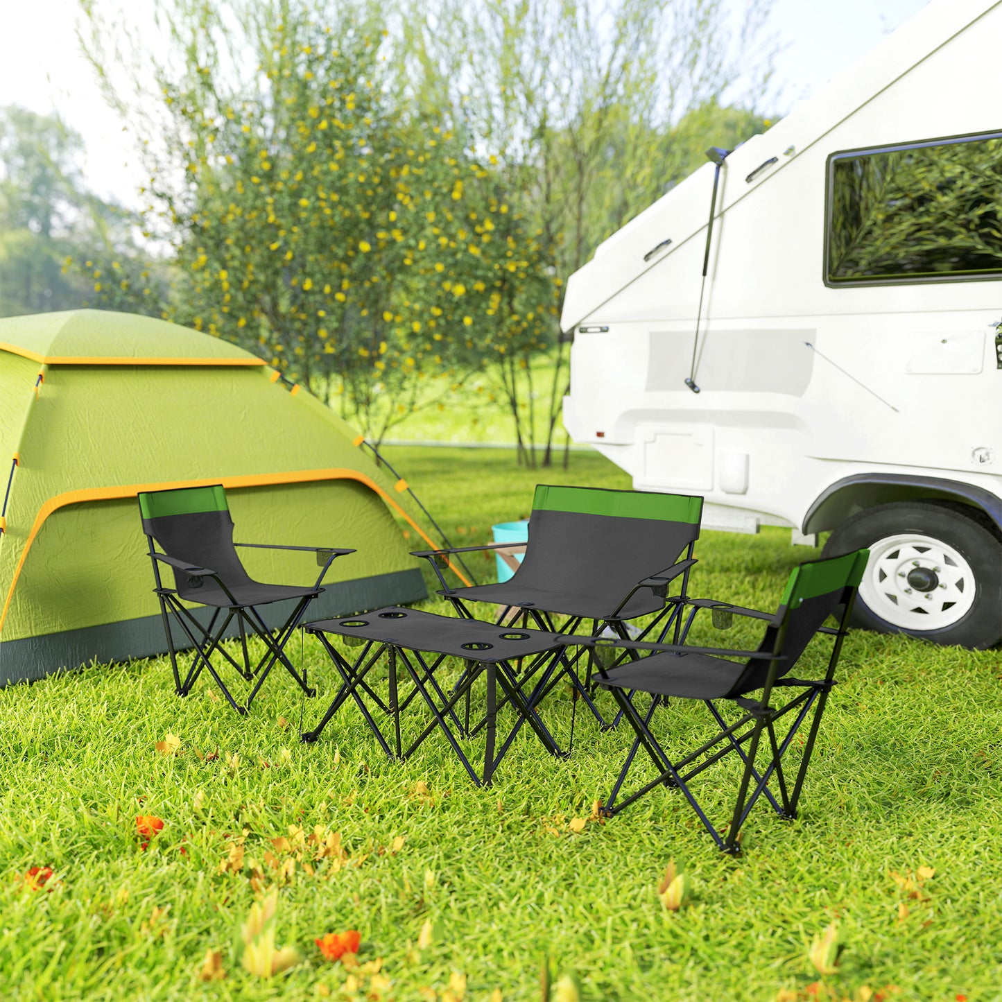 Outsunny Four-Piece Portable Camping Picnic Table Set - Green