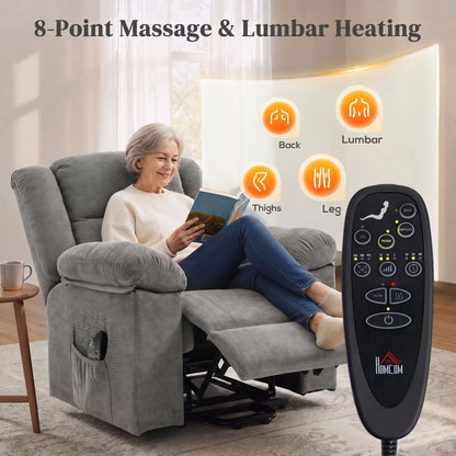 Grey Riser Recliner Chair | Electric Power Lift, 8-Point Massage, Lumbar Heat & USB Charging | Wide Seat, 120kg