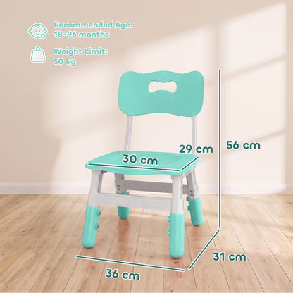 AIYAPLAY Kids Desk Chairs Set of 2 | Green & White | 3-Level Adjustable Seat Height 26–30cm | Backrests & PP Construction | Ages 18 Months–8 Years