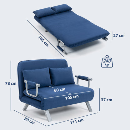 Two-Seater Click-Clack Sofa Bed - Dark Blue