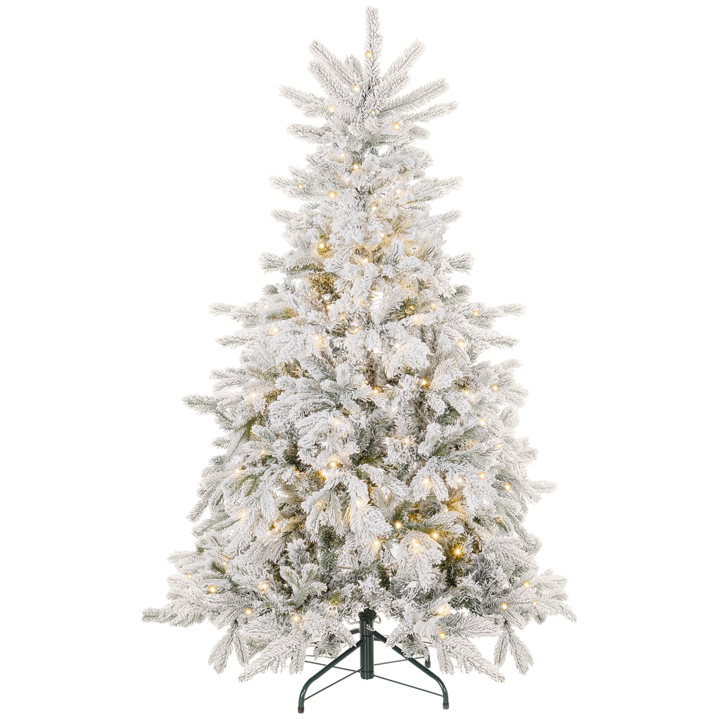 5ft Prelit Snow Flocked Artificial Christmas Tree with Warm White LED Light and 931 Tips, Metal Base, Snowy Realistic Xmas Tree