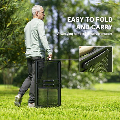 Folding Grill Table, 4.5ft Portable Camping Table with 2 Wing Panels, Height Adjustable Metal Picnic Table for Camping, Picnic and BBQ, Black
