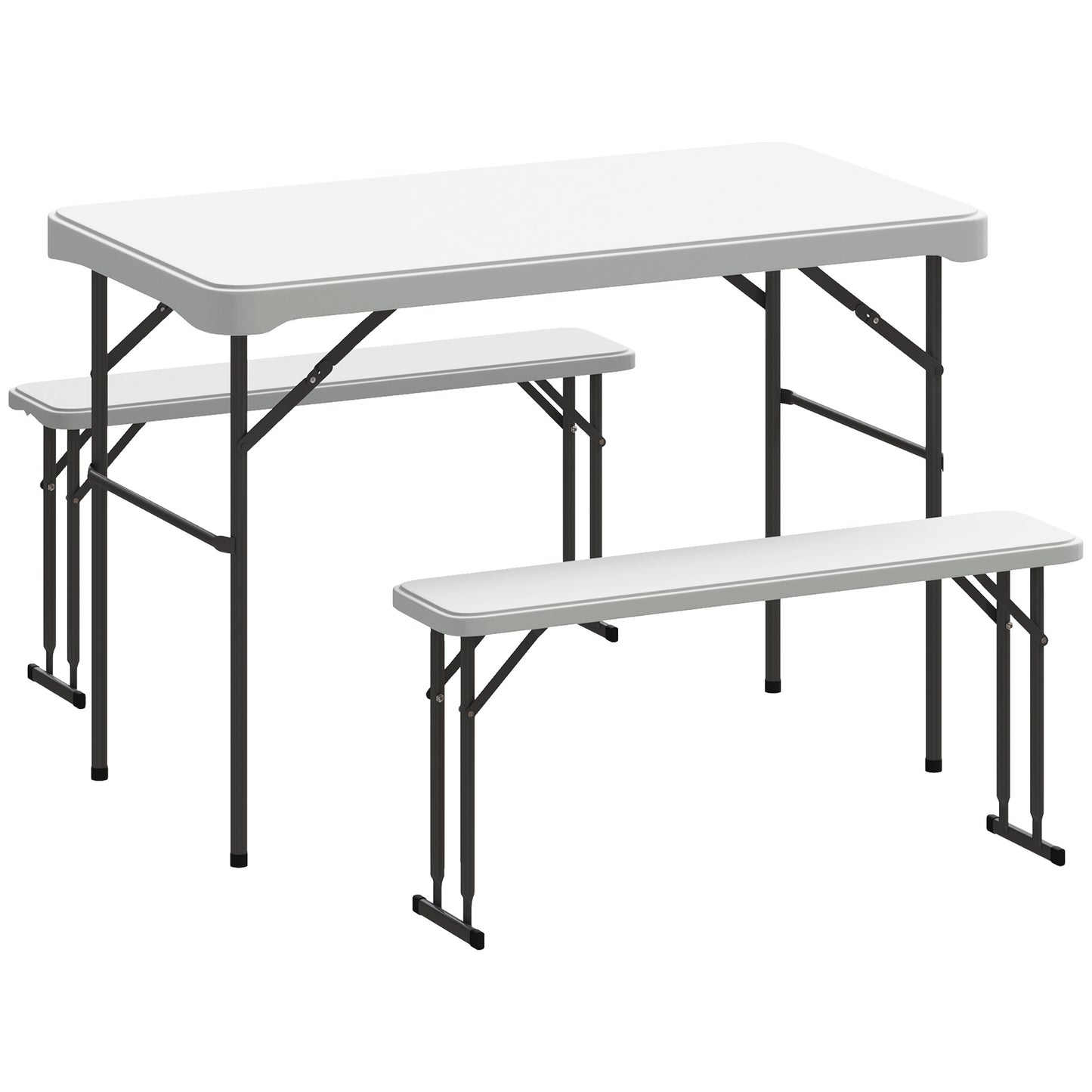 3 Piece 4ft Folding Picnic Table and Bench Set, Portable HDPE Camping Table and Chairs with Carrying Handle, Dining, Camping, Picnic, BBQ, Party, Light Grey
