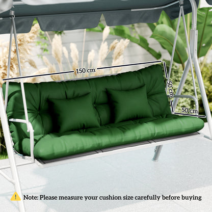 Outdoor Seat & Back Cushion Set | 3-Seater | 2 Pillows | Water Repellent | Tufted | Flame Retardant | 150x50x10cm | Green