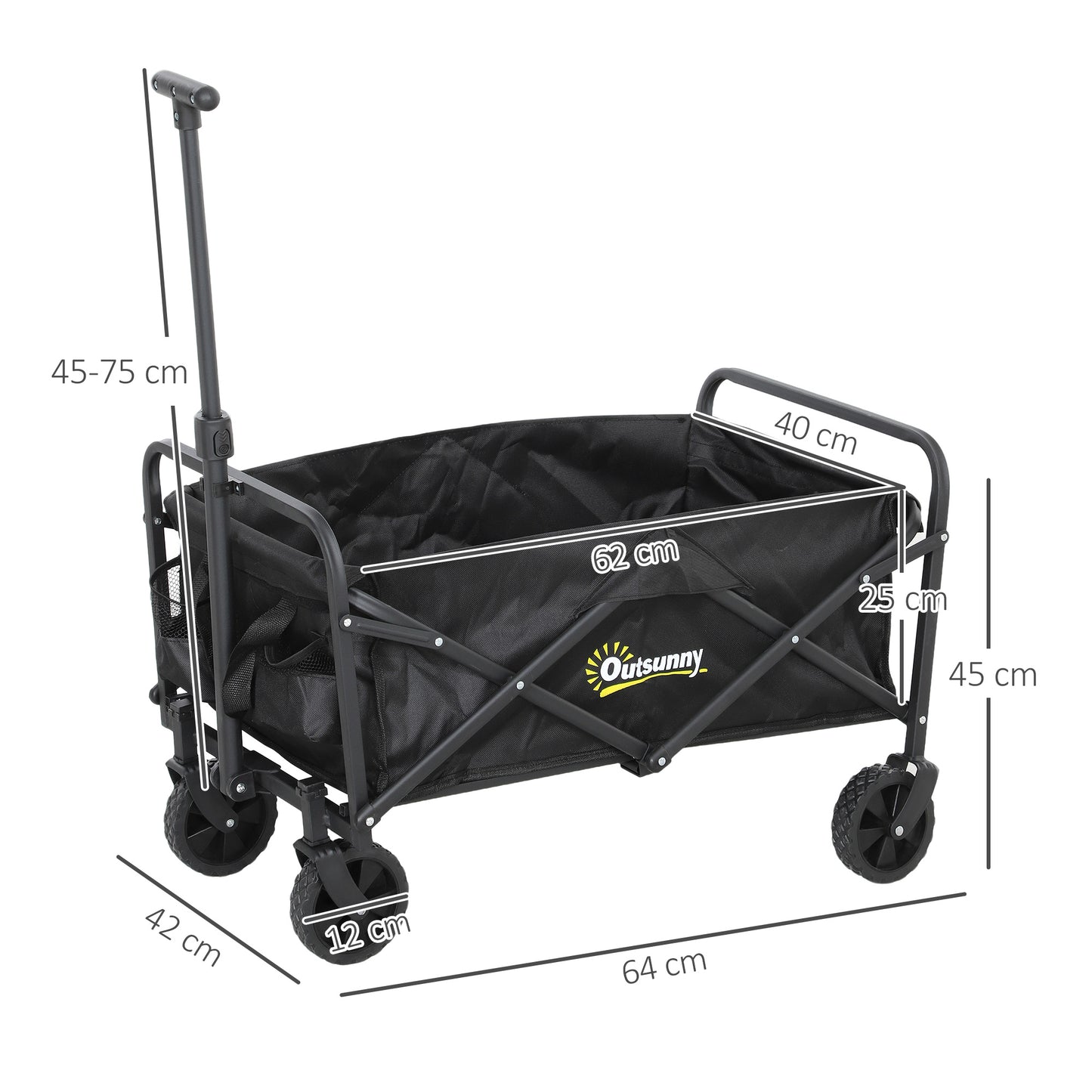 62L Festival Trolley on Wheels, Garden Folding Trolley Cart, 120kg Heavy Duty Collapsible Folding Wagon with Carrying Bag for Beach, Camping,