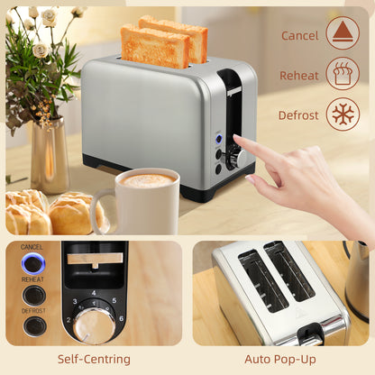 Simple Polished Toaster and Kettle Set - Silver Tone / Black Tone