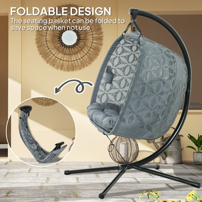 Outsunny Outdoor Double Hanging Chair with Cushion and Cup Holders, Charcoal Grey