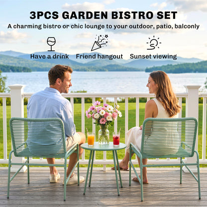 3-Piece Rattan Bistro Set | 2 Chairs & Round Table | Adjustable Feet | Green