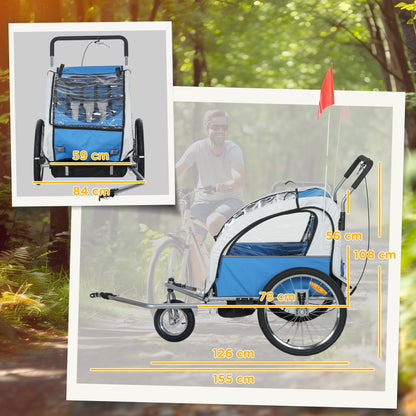 2 Seat Bike Trailer with 5 Point Harness, Baby Bike Stroller with Safety Flag, Reflectors, for 18+ Months